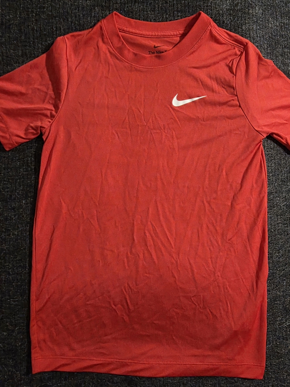 Nike Red Short-Sleeve Athletic Tee with White Swoosh